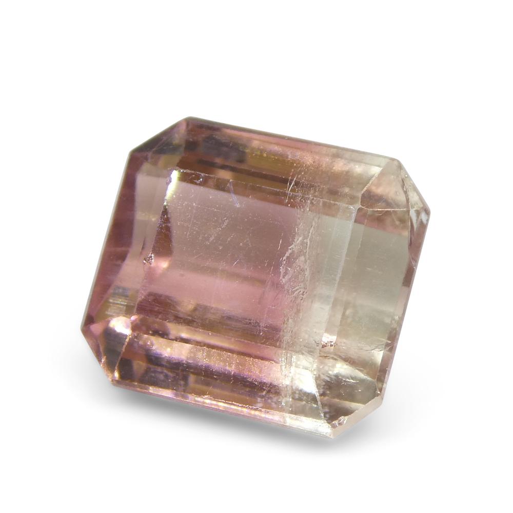 Tourmaline bicolore rose et verte taille émeraude de 7.69 carats du Brésil en vente 3