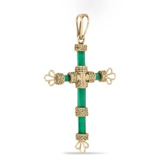 7.69tcw One of a Kind Rough Colombian Emerald Gold Raw Crystal Cross Pendant 18K