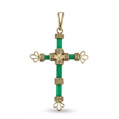 7.69tcw One of a Kind Rough Colombian Emerald Gold Raw Crystal Cross Pendant 18K