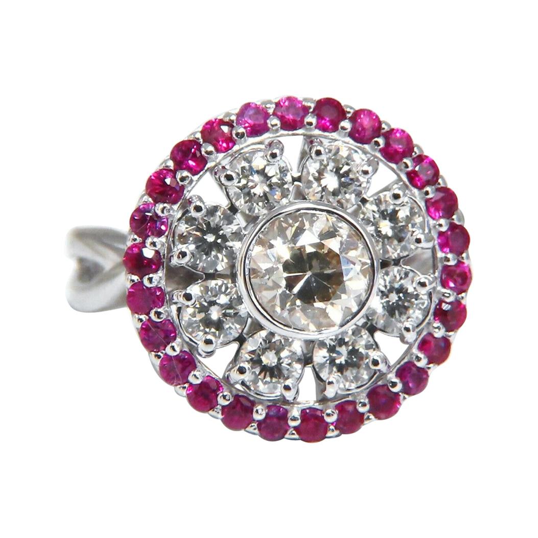 .76ct Fancy Color Diamond Ruby Cocktail Circular Cluster Halo Ballerina Ring 14* en venta