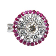 .76ct Diamond Ruby Fancy Color Cocktail Circular Cluster Halo Ballerina Ring 14*