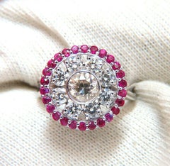 .76ct Fancy Color Diamond Ruby Cocktail Circular Cluster Halo Ballerina Ring 14k