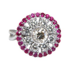 .76ct Fancy Color Diamond Ruby Cocktail Circular Cluster Halo Ballerina Ring 14k