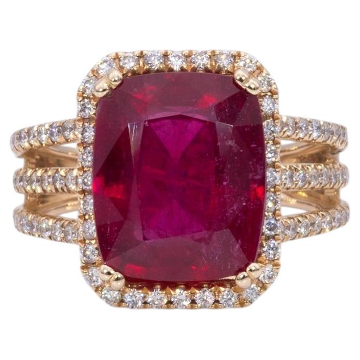 7.6Ct Madagascar Ruby Ring with Earth-Mined Diamond Accents: Solid 14K Gold