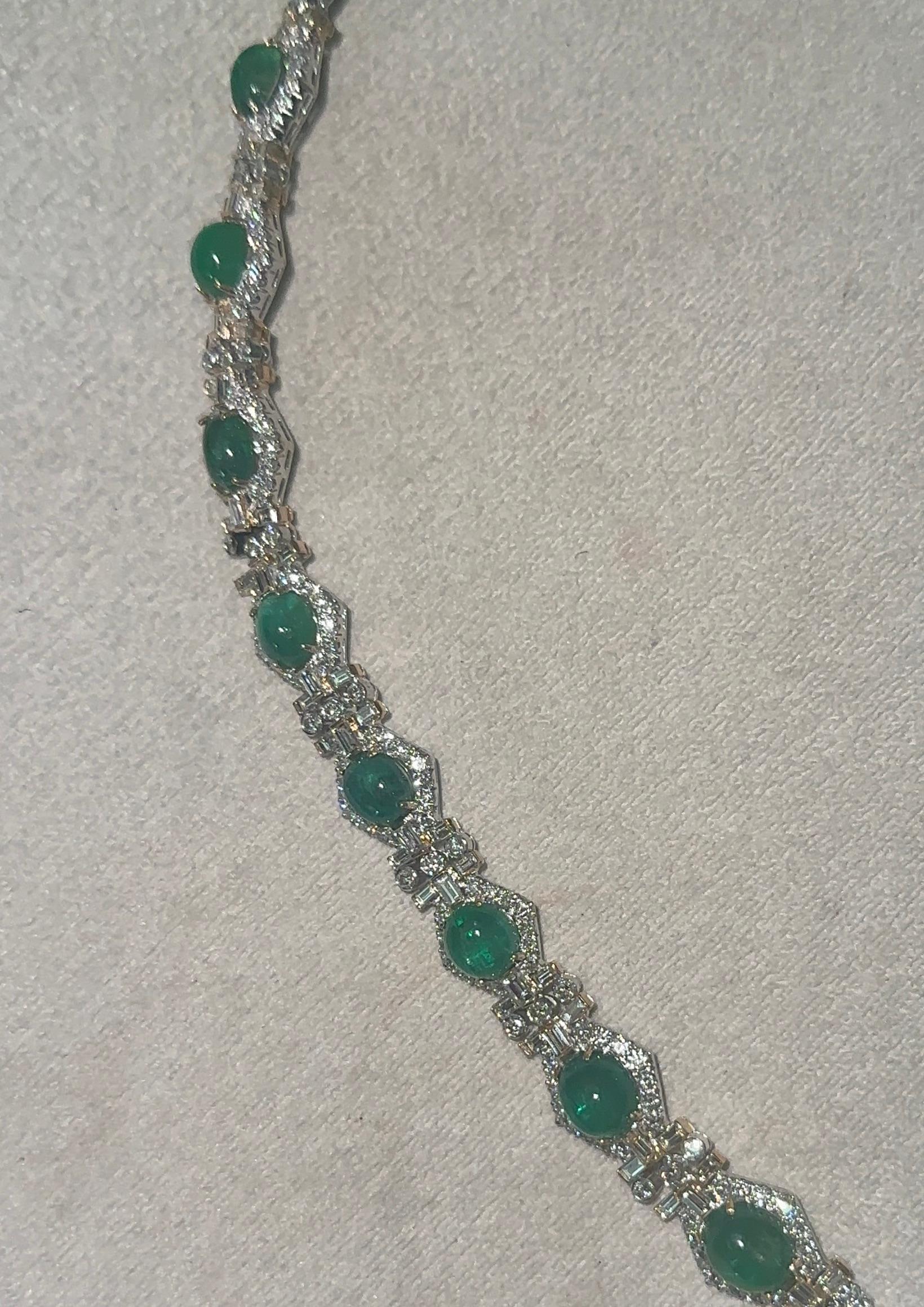 76cts Cabochon Smaragde und 36,7 Karat Diamant Halskette im Zustand „Neu“ im Angebot in New York, NY