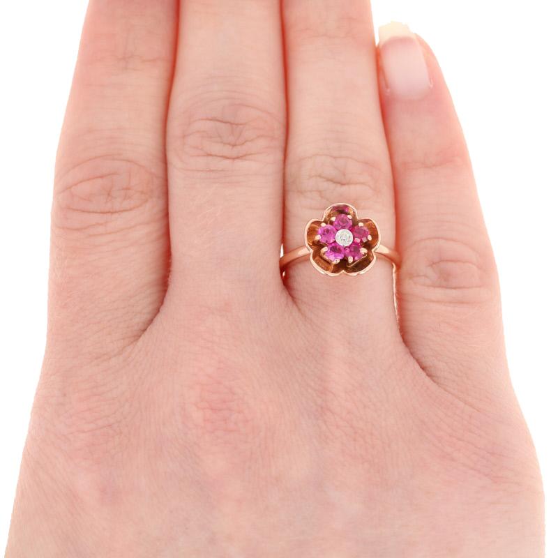 .76ctw Round Cut Synthetic Ruby & Diamond Ring, 14k Rose Gold Halo Flower 2