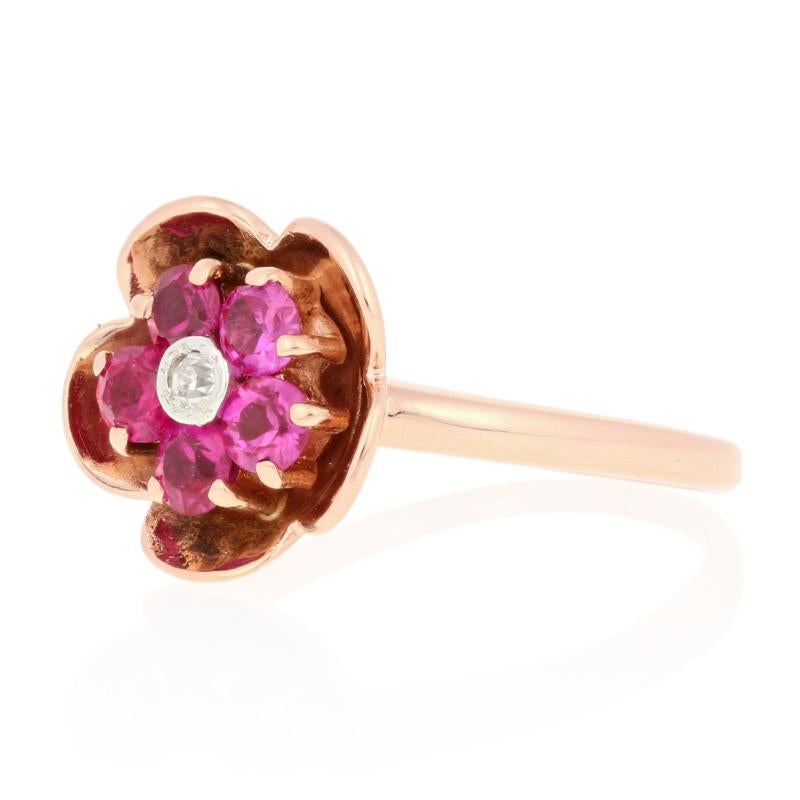 .76ctw Round Cut Synthetic Ruby & Diamond Ring, 14k Rose Gold Halo Flower In Excellent Condition In Greensboro, NC