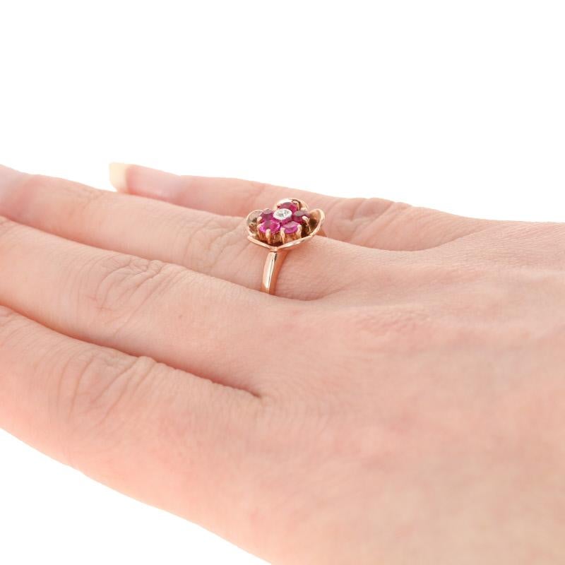 .76ctw Round Cut Synthetic Ruby & Diamond Ring, 14k Rose Gold Halo Flower 4