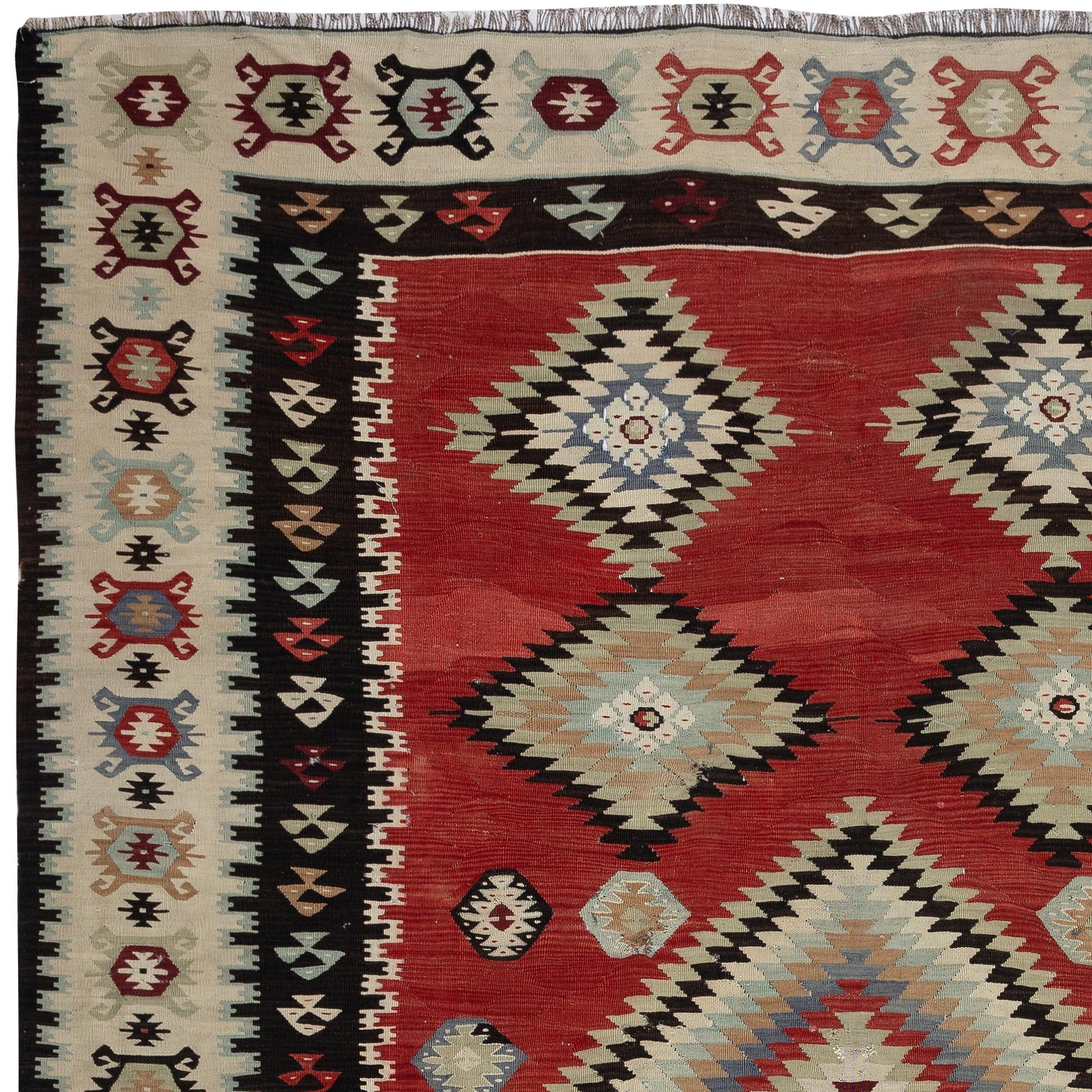 Kilim rosso vintage tessuto a mano da 7,6x10 piedi. Tappeto turco a trama piatta. 100% Lana In condizioni buone in vendita a Spring Valley, NY