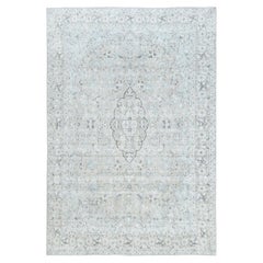 Tappeto Kerman in stile Old Farsian, 7'6"x10'10", beige, annodato a mano, effetto invecchiato, in lana consumata