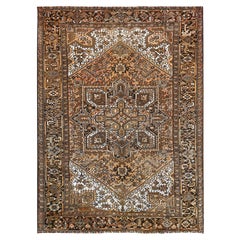 7'6"x10'2" Tawny Brown Vintage Persian Heriz Hand Knotted Pure Wool Oriental Rug