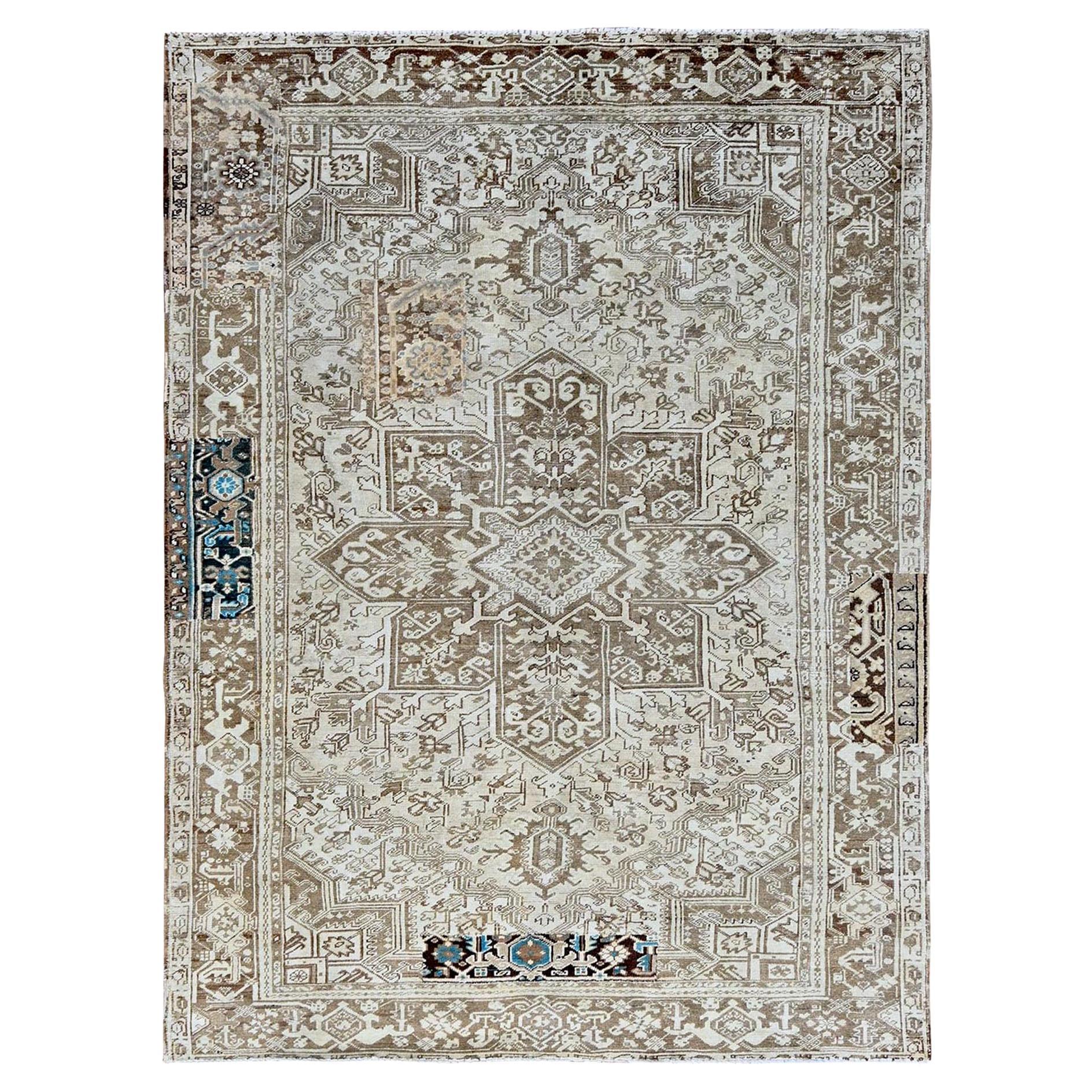 7'6"x10'4" Pastellgrauer Vintage Persischer Heriz Handgeknüpfter Orientalischer Teppich aus reiner Wolle, Vintage