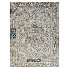 7'6"x10'4" Pastel Gray Vintage Persian Heriz Hand Knotted Pure Wool Oriental Rug