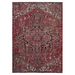 7'6"x10'7" Auburn Red Vintage Persian Heriz Hand Knotted Wool Clean Oriental Rug