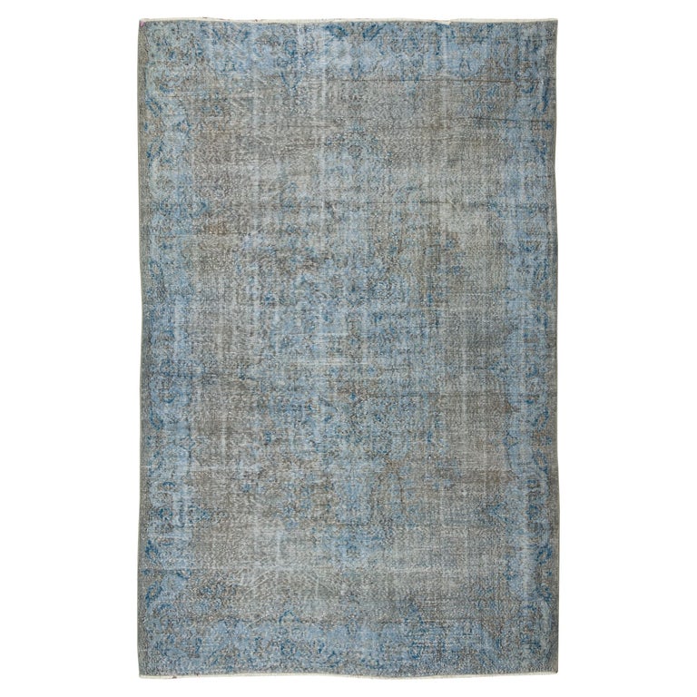 7.6x11 Ft Handmade Vintage Turkish Wool Rug Re-Dyed in Blue 4 Modern ...