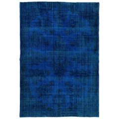 7.6x11 Ft Vintage Handmade Rug Re-Dyed in Navy Blue Color, Woolen Floor Covering