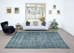 7.6x11.3 Ft Handknotted Shabby Chic Rug, Dark Green Carpet for Modern Interiors