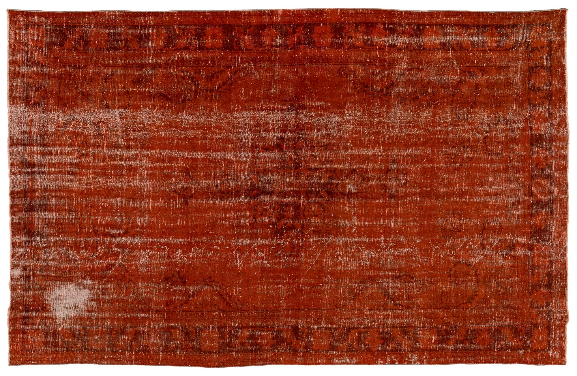 7.6x11.4 Ft Handgefertigter türkischer Teppich in Orange. Mid-Century Distressed-Teppich (Handgeknüpft) im Angebot