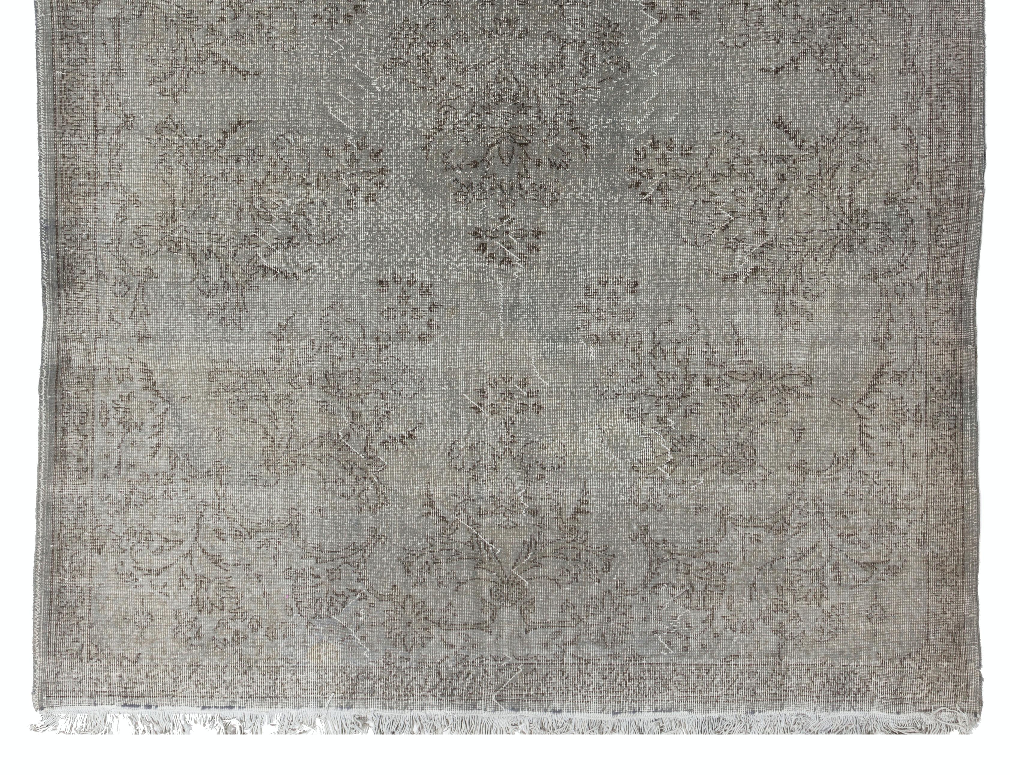 Modern 7.6x11.4 Ft Vintage Oriental Rug ReDyed in Gray Color for Contemporary Interiors For Sale