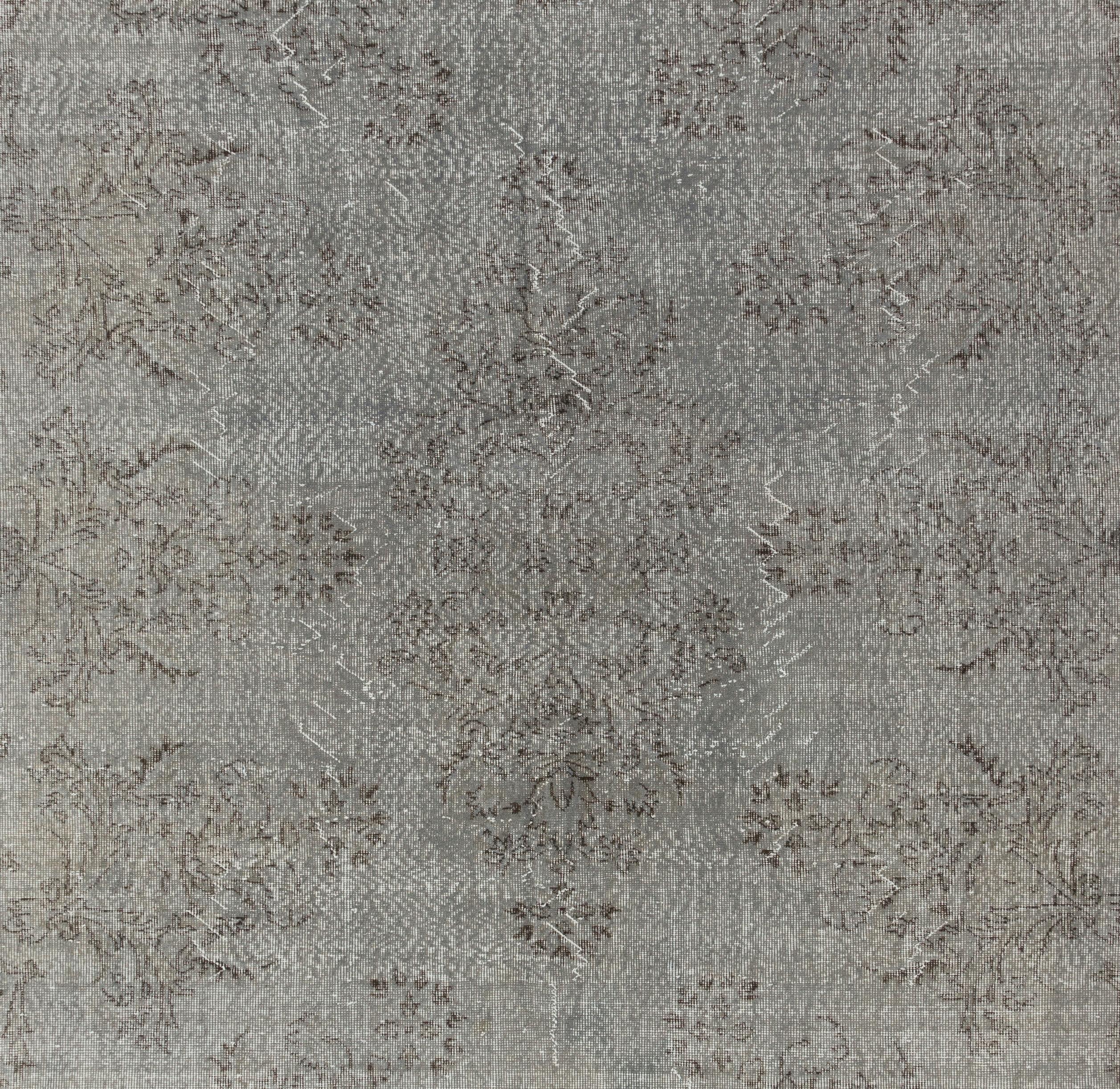 Turkish 7.6x11.4 Ft Vintage Oriental Rug ReDyed in Gray Color for Contemporary Interiors For Sale