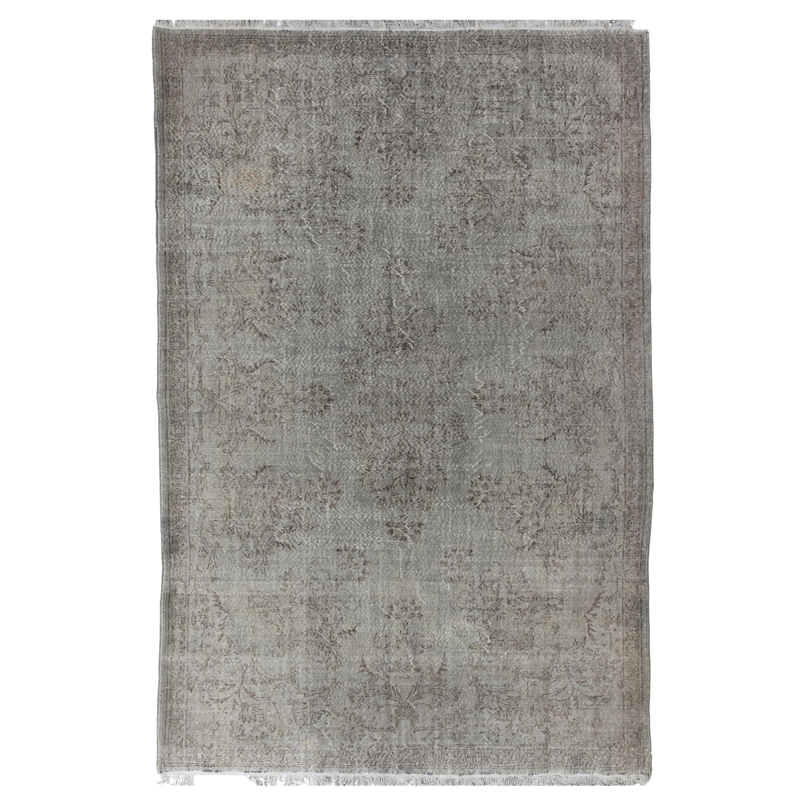 7.6x11.4 Ft Vintage Oriental Rug ReDyed in Gray Color for Contemporary Interiors For Sale
