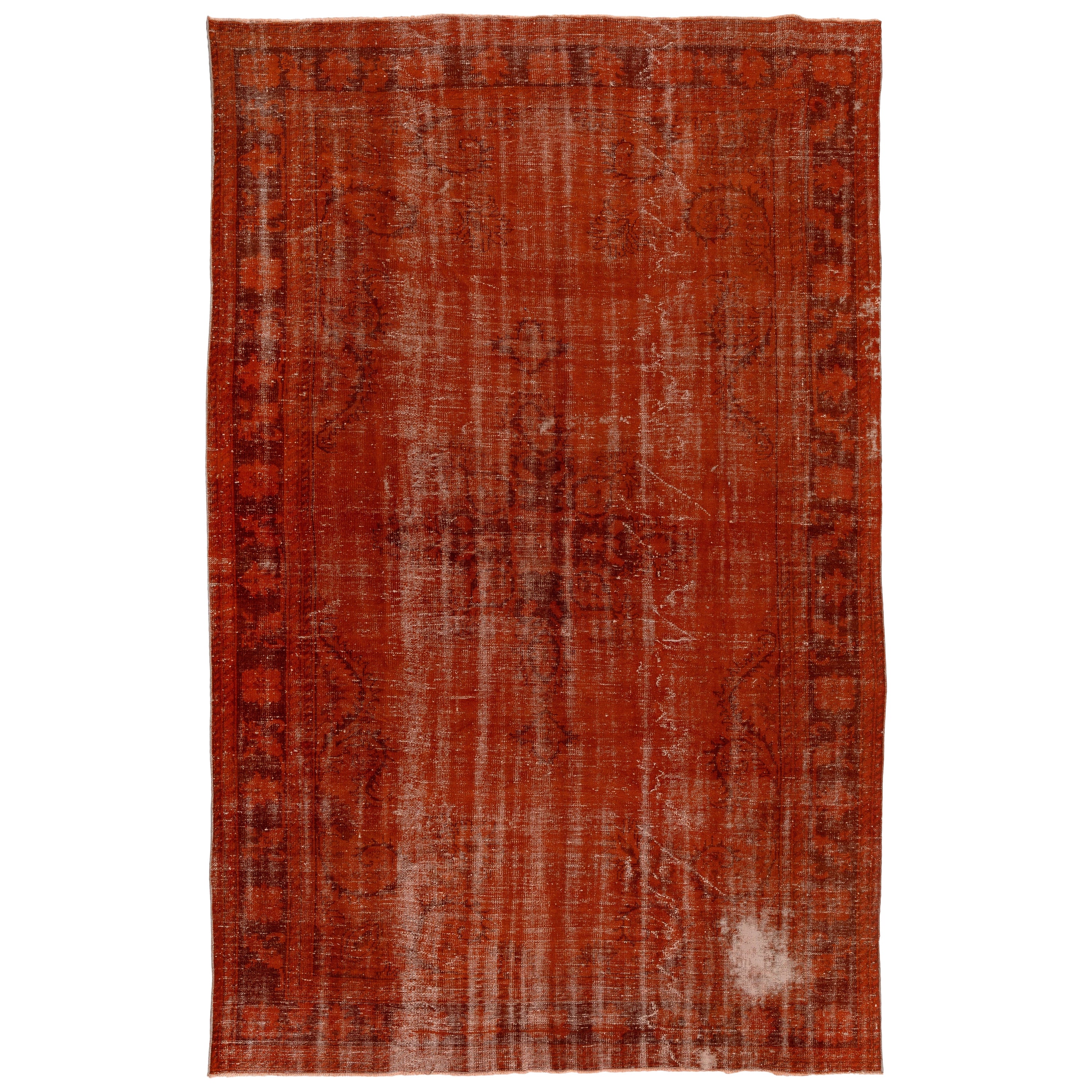 7.6x11.4 Ft Handgefertigter Teppich in Orange überzogen. Türkischer Teppich im Used-Look