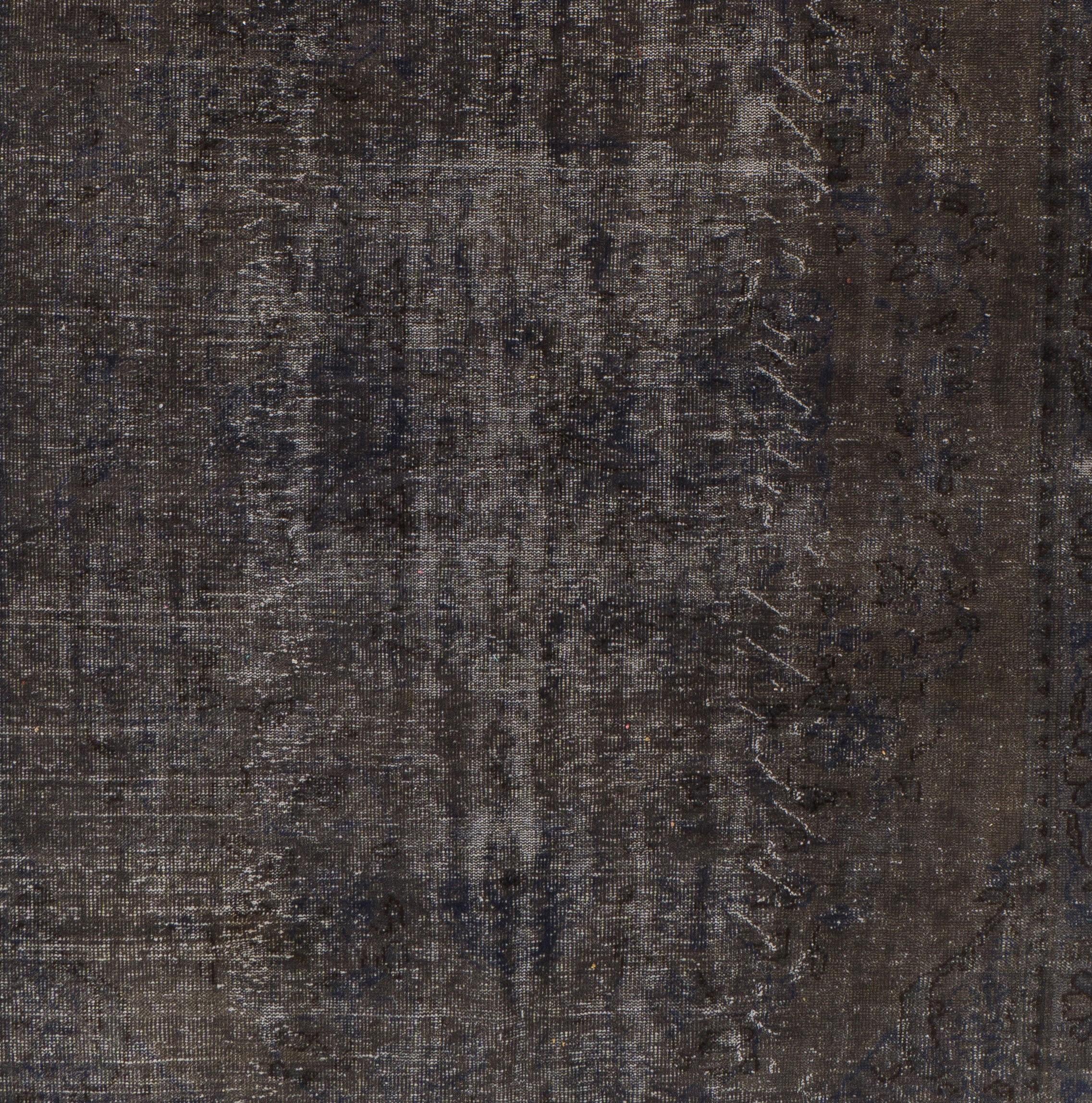 Hand-Knotted 7.6x11.4 Ft Vintage Distressed Handmade Turkish Large Rug in Taupe & Black Color For Sale