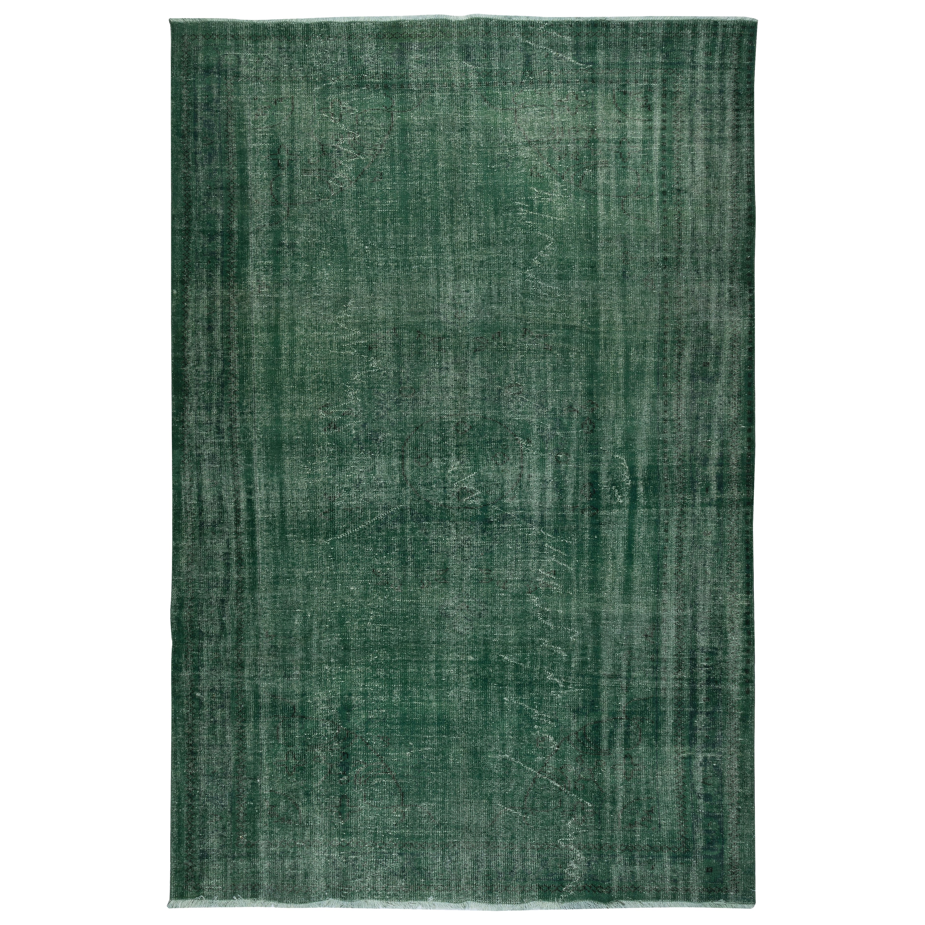 7.6x11.5 Ft Vintage Handmade Turkish Area Rug Overdyed in Solid Dark Green Color