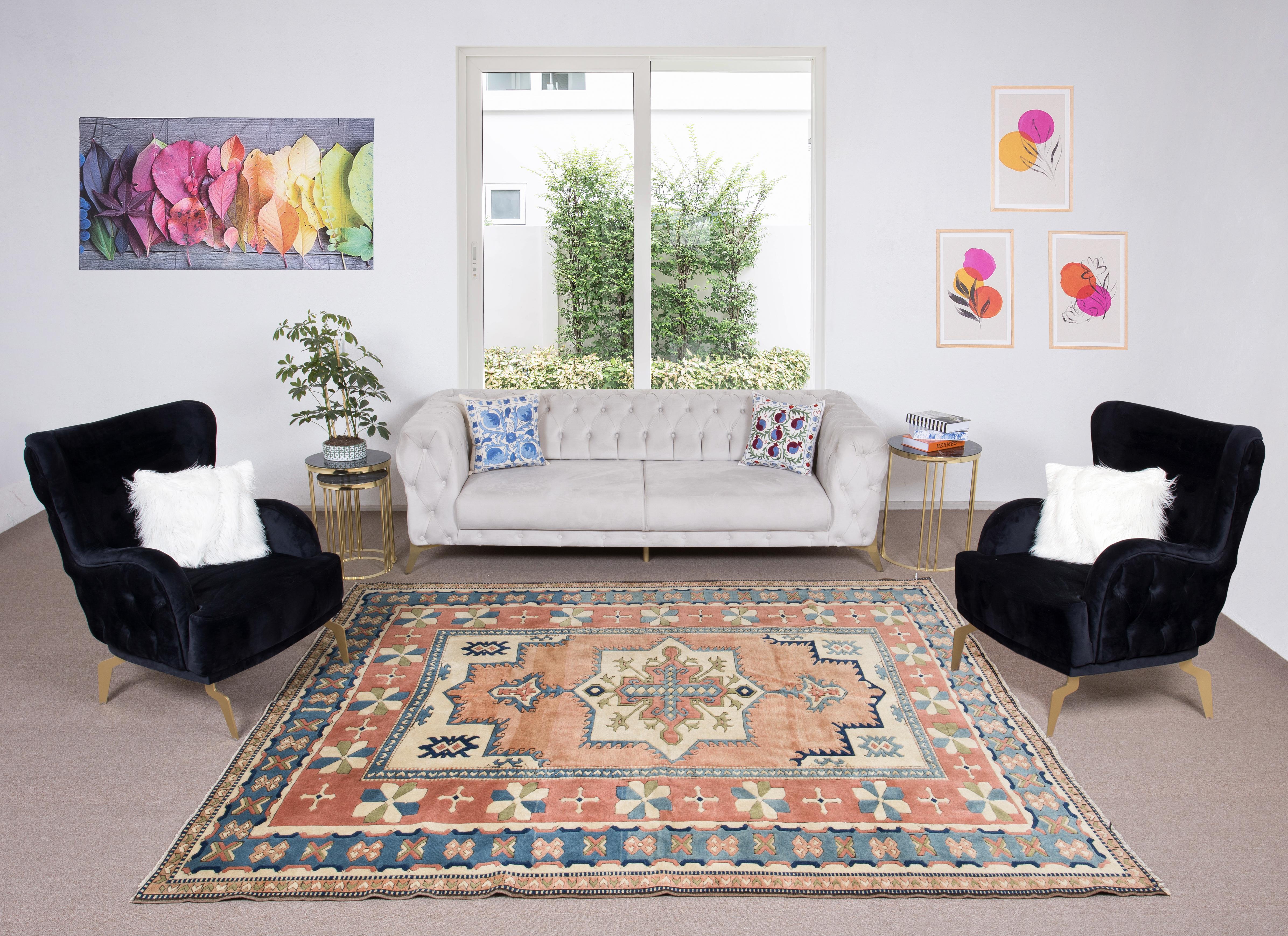Noué à la main 7.6x9 Ft Modern Rugs Hand Knotsted, Handmade Geometric Design Turkish Wool Carpet (tapis de laine turque) en vente