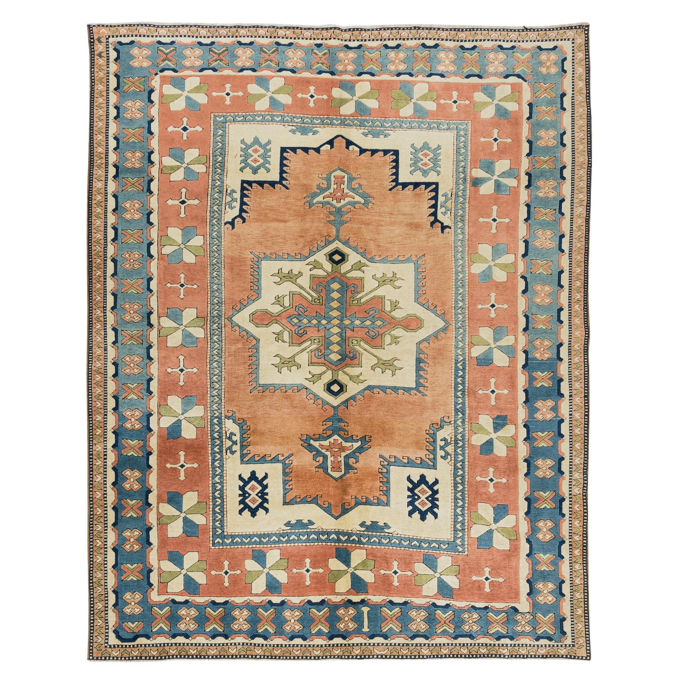 7.6x9 Ft Modern Hand Knotted Rug, Handmade Geometric Design Turkish Wool Carpet For Sale