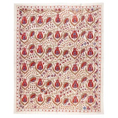 7.6x9 ft Silk Embroidery Bed Cover, Suzani Wall Hanging, Needlework Tablecloth
