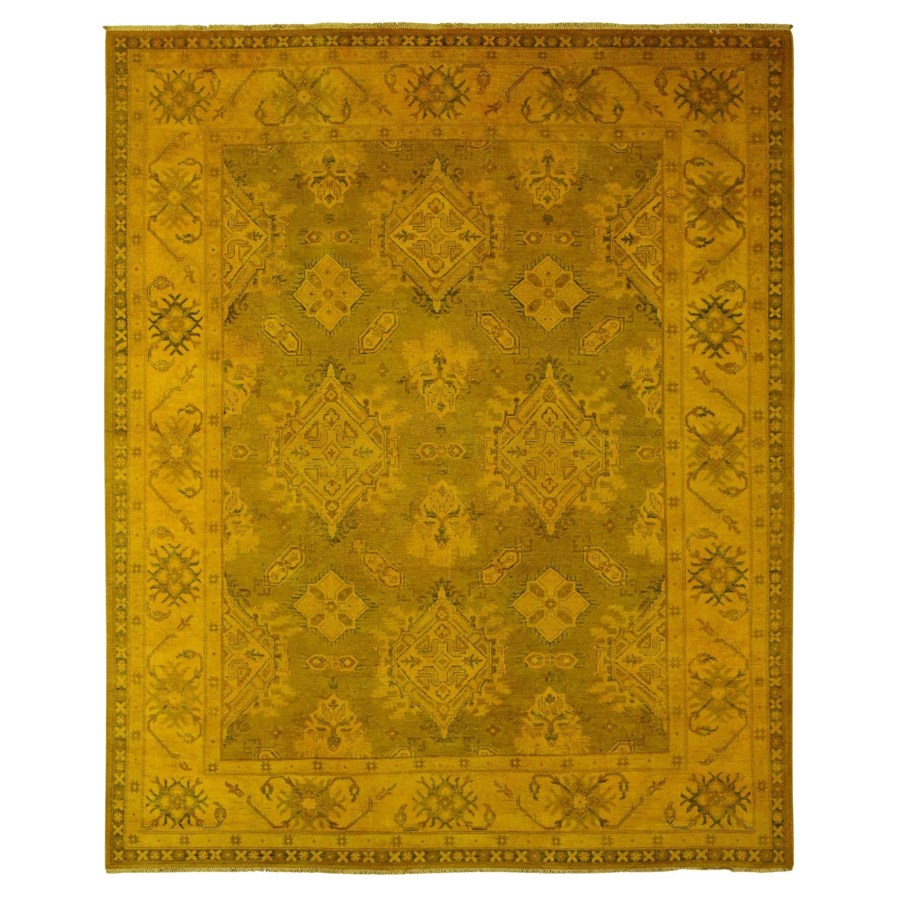 7
6"x9
5" Golden Yellow Overdyed Kazak Medallions Design Wool Hand Knotted Rug