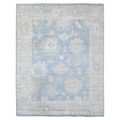 7'6"x9'7" Light Blue Afghan Angora Oushak Pure Wool Hand Knotted Oriental Rug