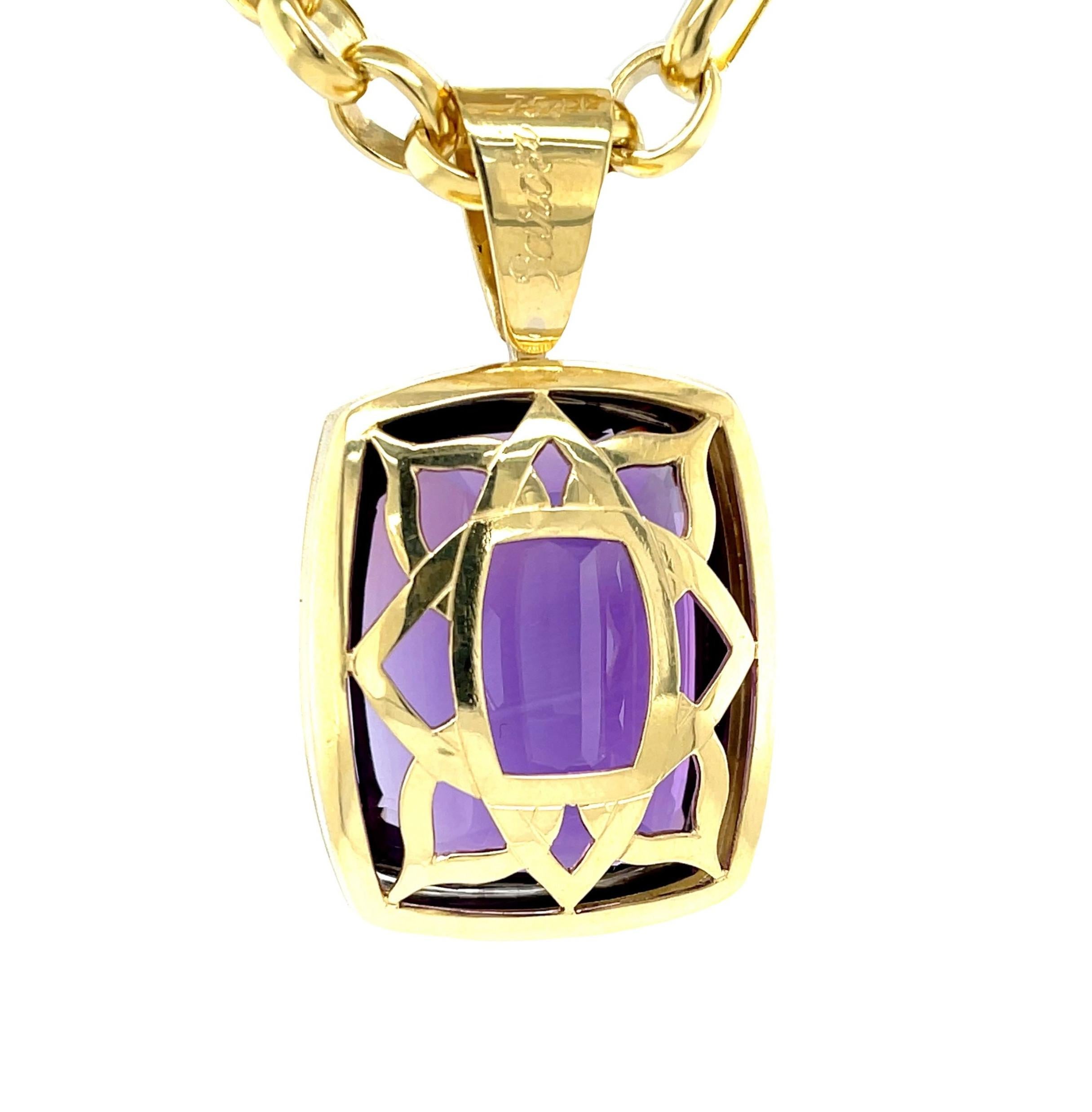 77 Carat Amethyst and 18k Yellow Gold Handmade Pendant  In New Condition For Sale In Los Angeles, CA