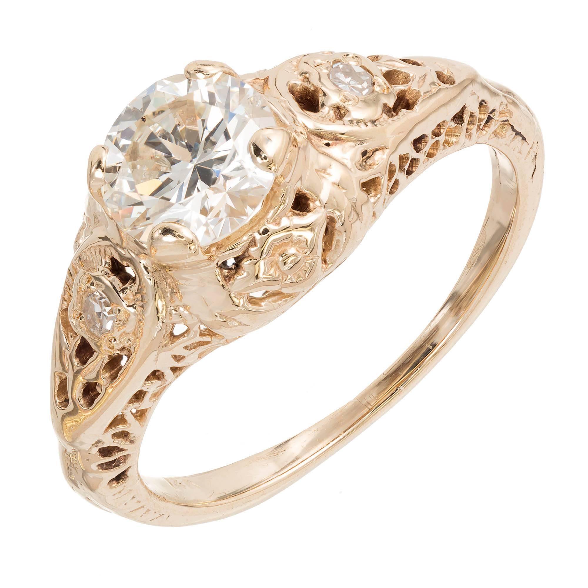 .77 Carat Art Deco Diamond Transitional Cut Filigree Gold Engagement Ring