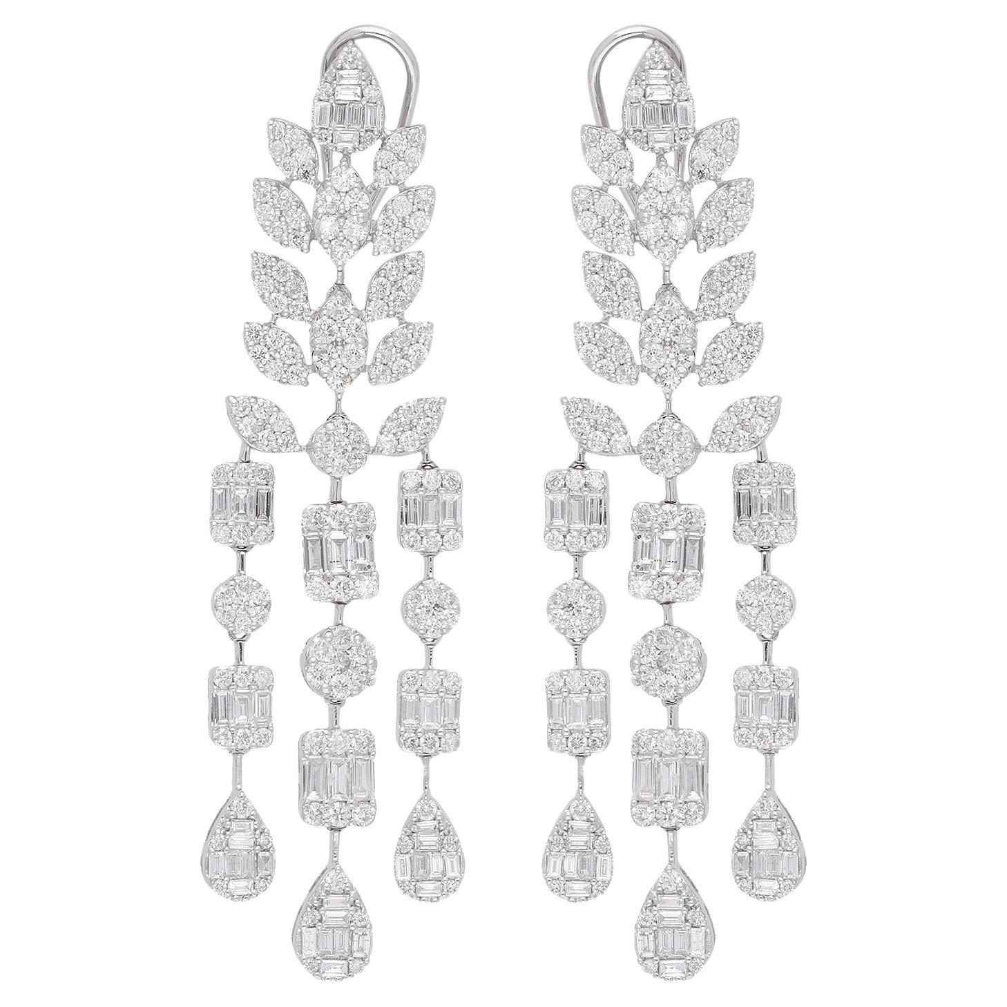 7.7 Carat Baguette Round Diamond Chandelier Earrings 18 Karat White Gold Jewelry