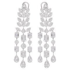 7.7 Carat Baguette Round Diamond Chandelier Earrings 18 Karat White Gold Jewelry