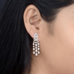 7.7 Carat Certified Diamond Cluster Chandelier Drop Earrings 14 Karat White Gold