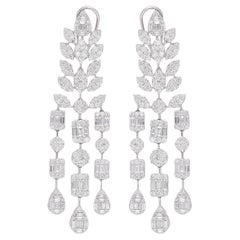 7.7 Carat Certified Diamond Cluster Chandelier Drop Earrings 14 Karat White Gold