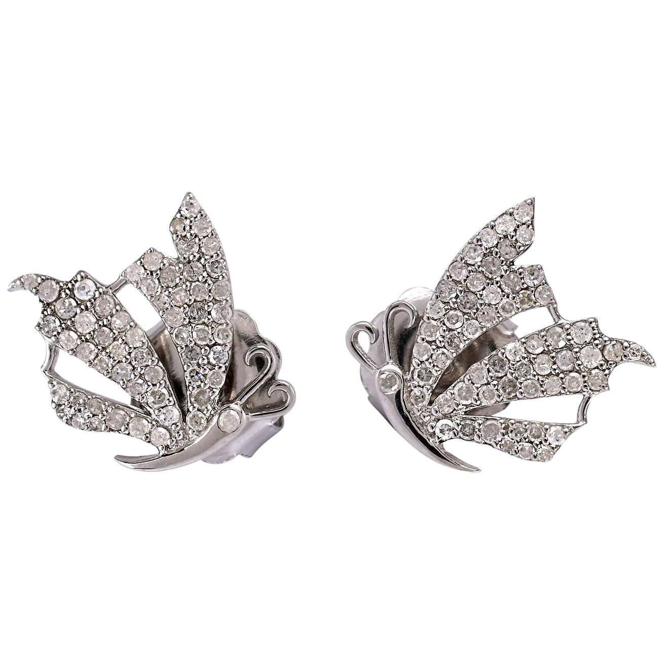 .77 Carat Diamond Butterfly Stud Earrings For Sale