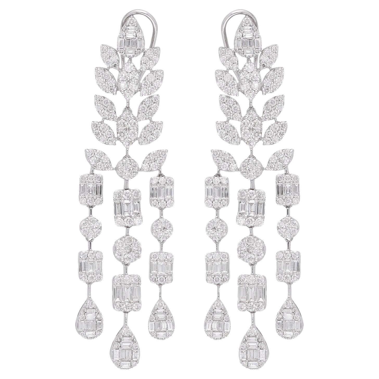 Orecchini Chandelier con diamanti a grappolo da 7,7 carati in oro bianco 14 carati Gioielli di pregio