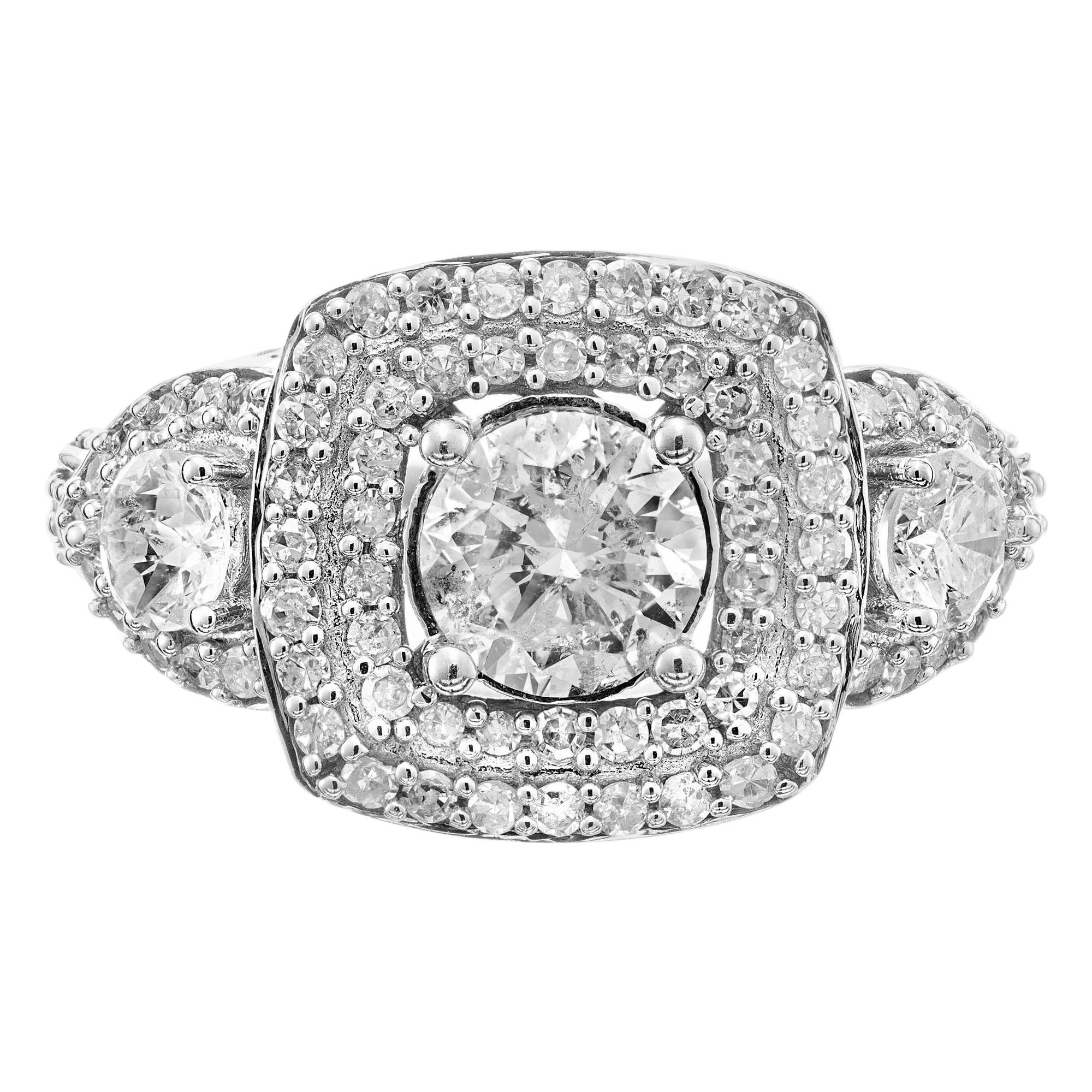 .77 Carat Diamond Halo Two Row Halo Platinum Engagement Ring For Sale