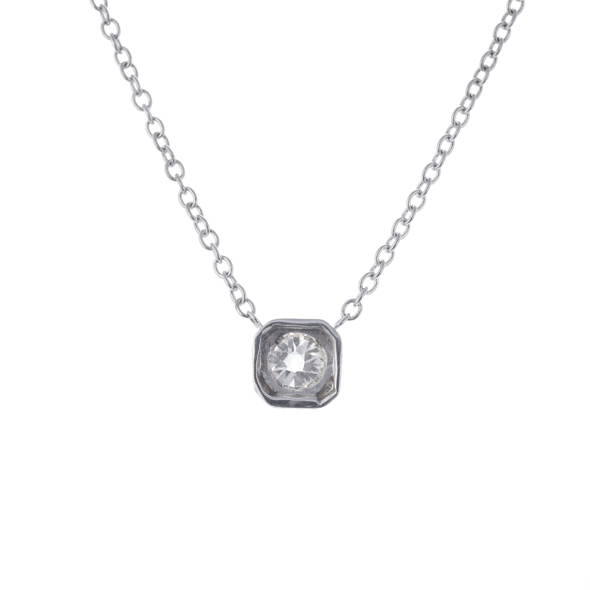 0,77 Karat Diamant-Weißgold-Anhänger-Halskette (Alteuropäischer Brillantschliff) im Angebot