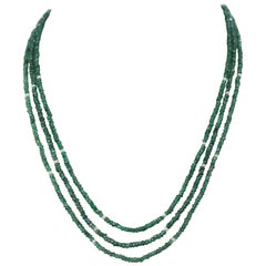 77 Carat Genuine & Natural Emerald Faceted Beads Necklace with Pearls, 14K Gold