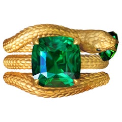 7, 7 Carat Natural Tsavorite 18 Karat Yellow Gold Serpent Transformer Ring by D&A