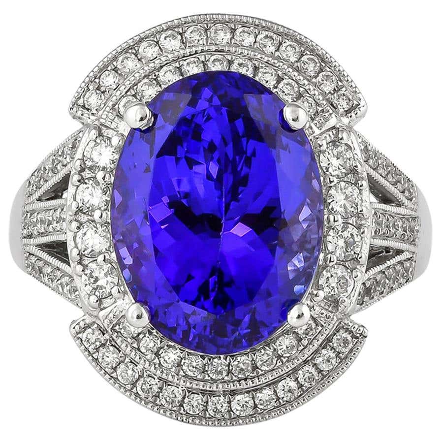 Periwinkle Tanzanite and Diamond Ring in 18 Karat White Gold For Sale ...
