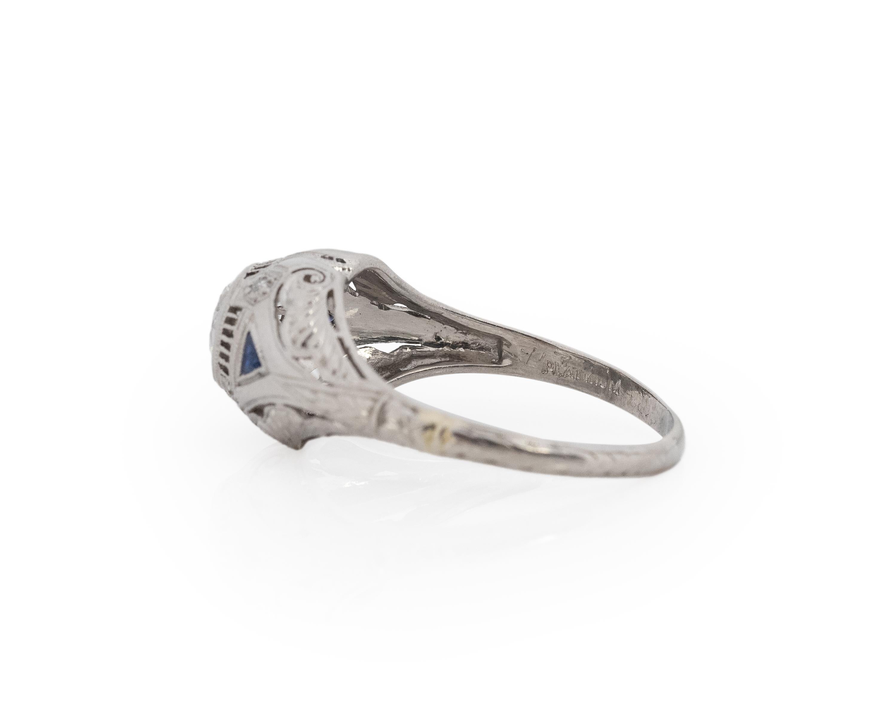 Women's .77 Carat Total Weight Art Deco Diamond Platinum Engagement Ring For Sale