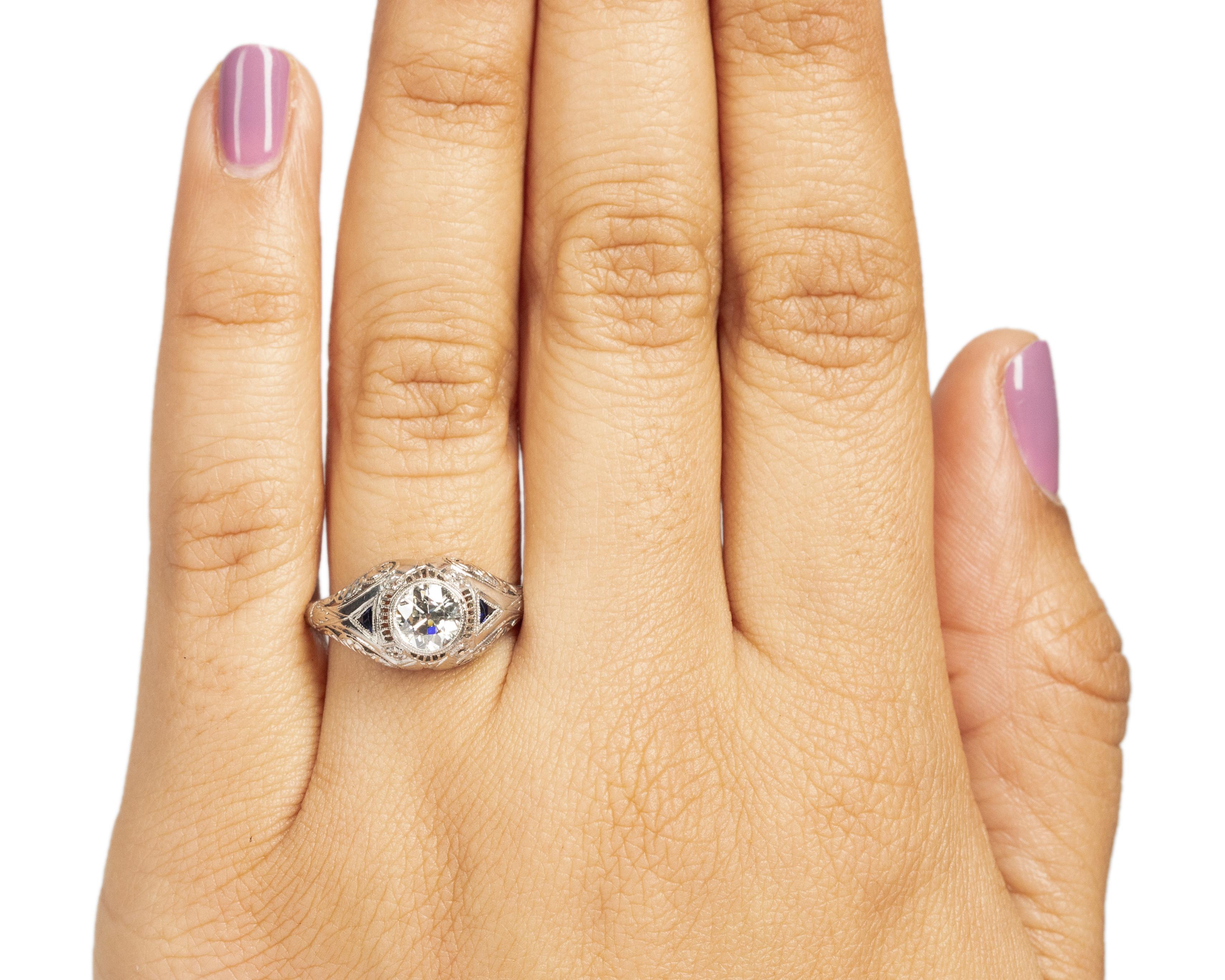 .77 Carat Total Weight Art Deco Diamond Platinum Engagement Ring For Sale 2
