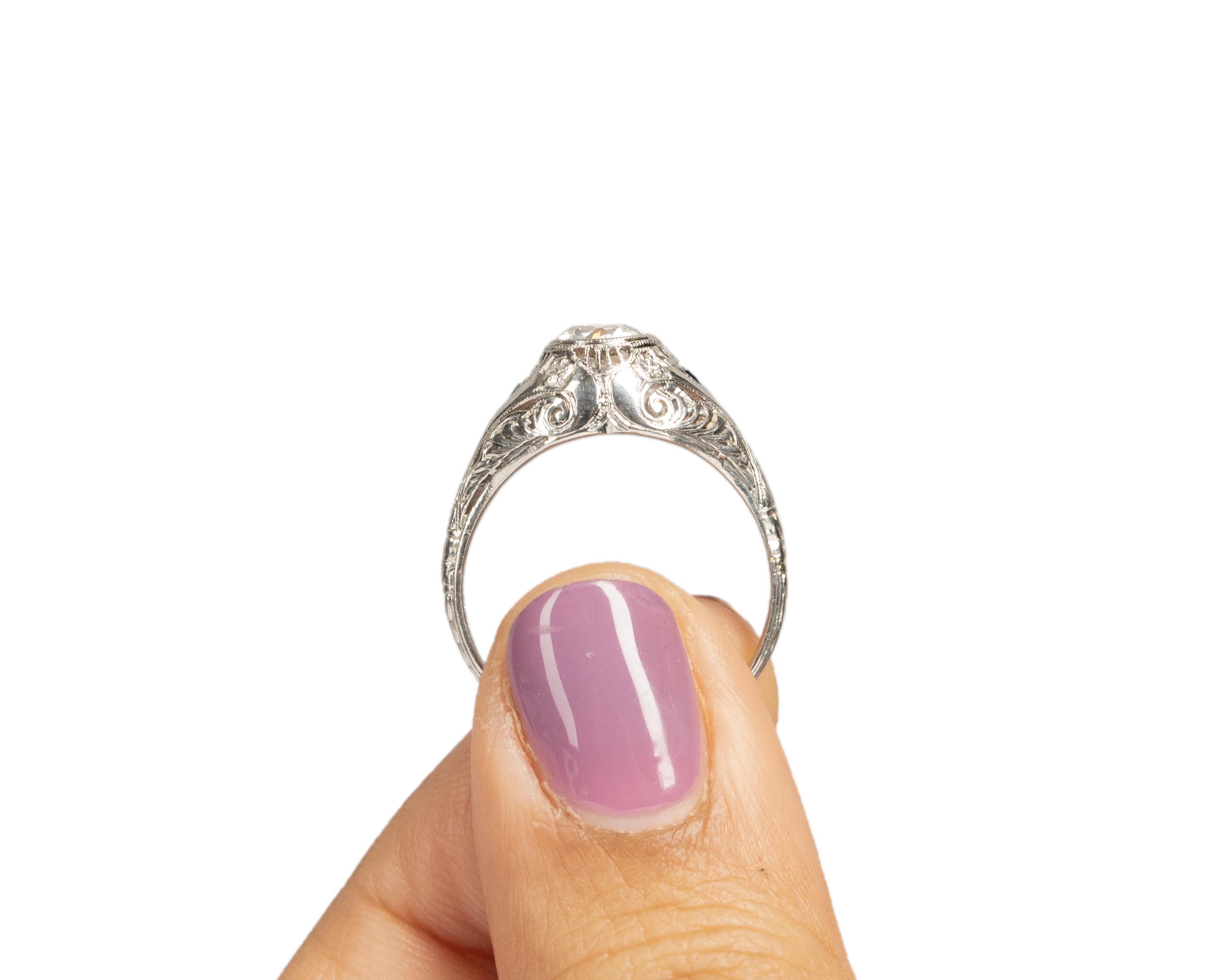 .77 Carat Total Weight Art Deco Diamond Platinum Engagement Ring For Sale 4