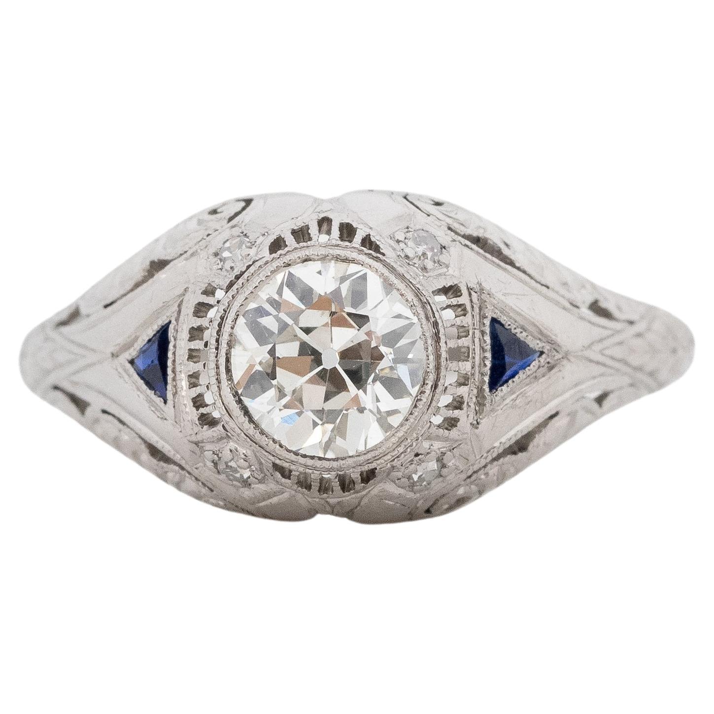 .77 Carat Total Weight Art Deco Diamond Platinum Engagement Ring For Sale